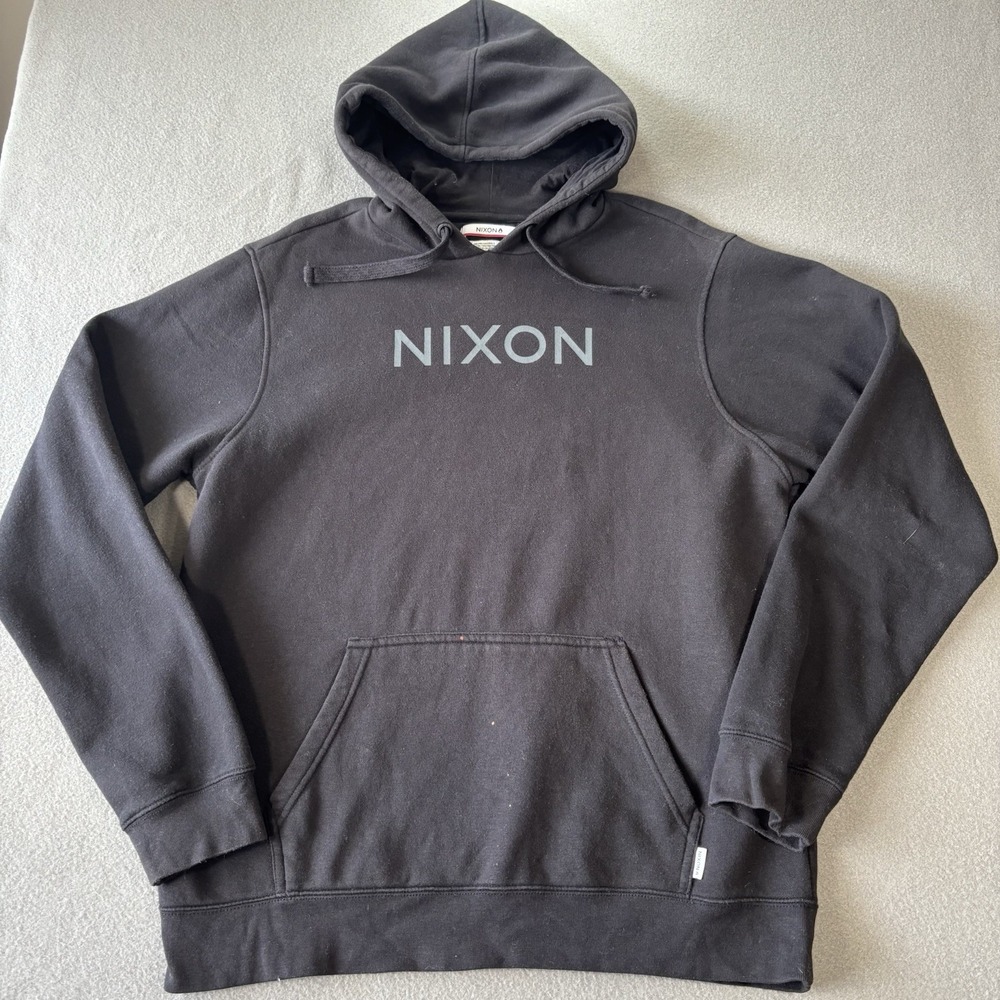 Nixon Neptune Men's XL Black Pullover Hoodie Spellout Logo Surf Skate Distressed